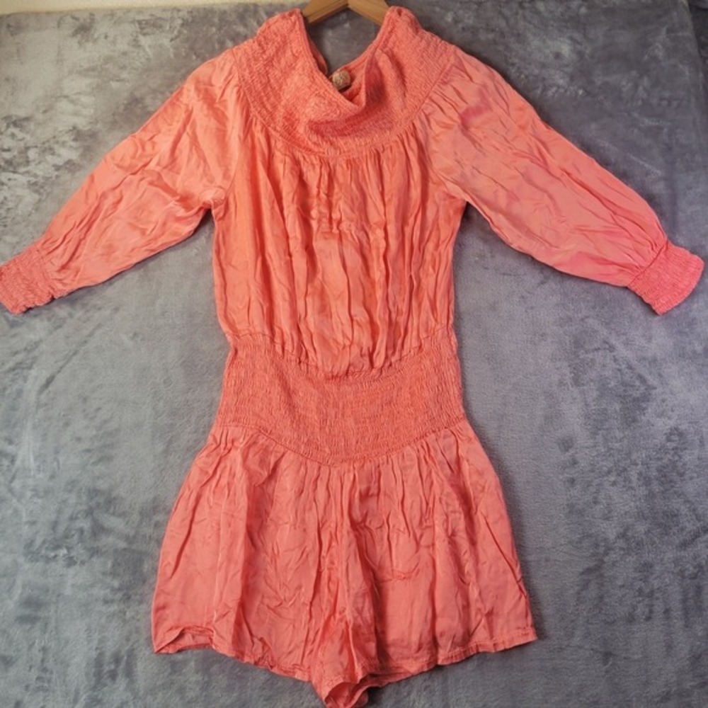 Sofia Collections Francesca‎ 1 Romper Coral Smocked Made in Italy Resortwear NEW